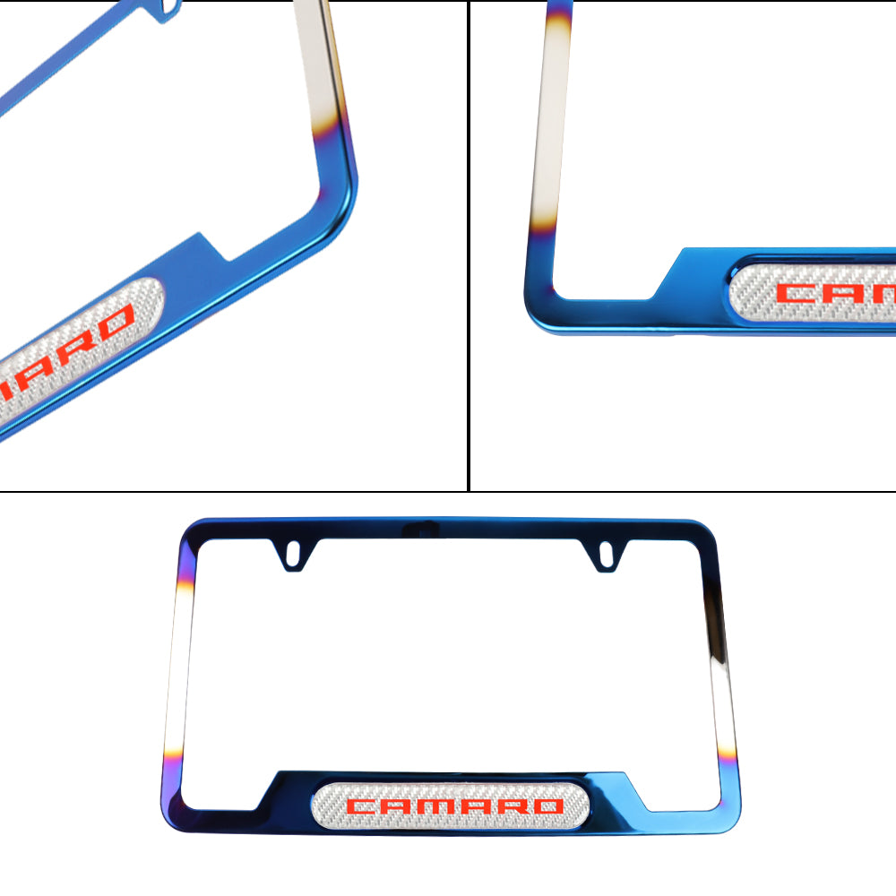 Brand New Universal 1PCS Camaro Titanium Burnt Blue Metal License Plate Frame