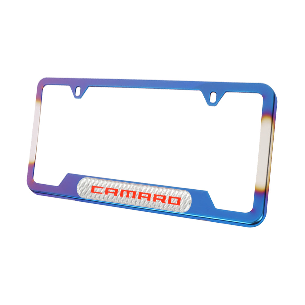 Brand New Universal 1PCS Camaro Titanium Burnt Blue Metal License Plate Frame