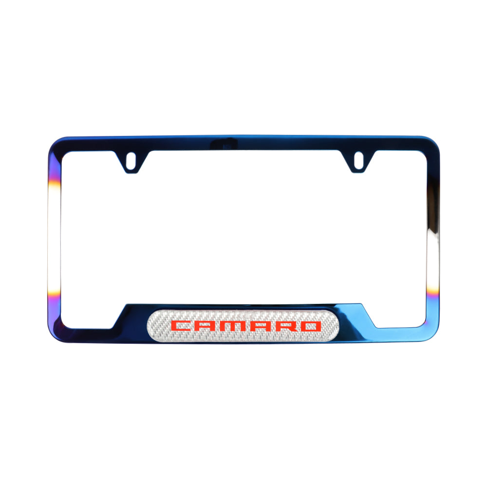 Brand New Universal 1PCS Camaro Titanium Burnt Blue Metal License Plate Frame