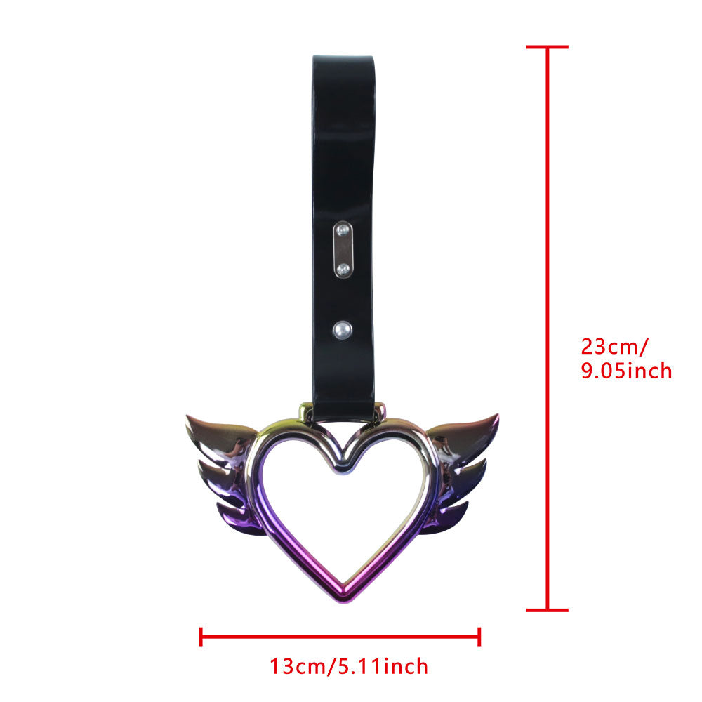 Brand New Angel Wing Heart Neo Chrome JDM TSURIKAWA Ring Subway Train Bus Handle Black Strap Charm Drift