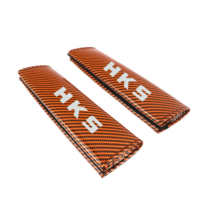 Brand New Universal 2PCS HKS Orange Carbon Fiber Look Car Seat Belt Covers Shoulder Pad