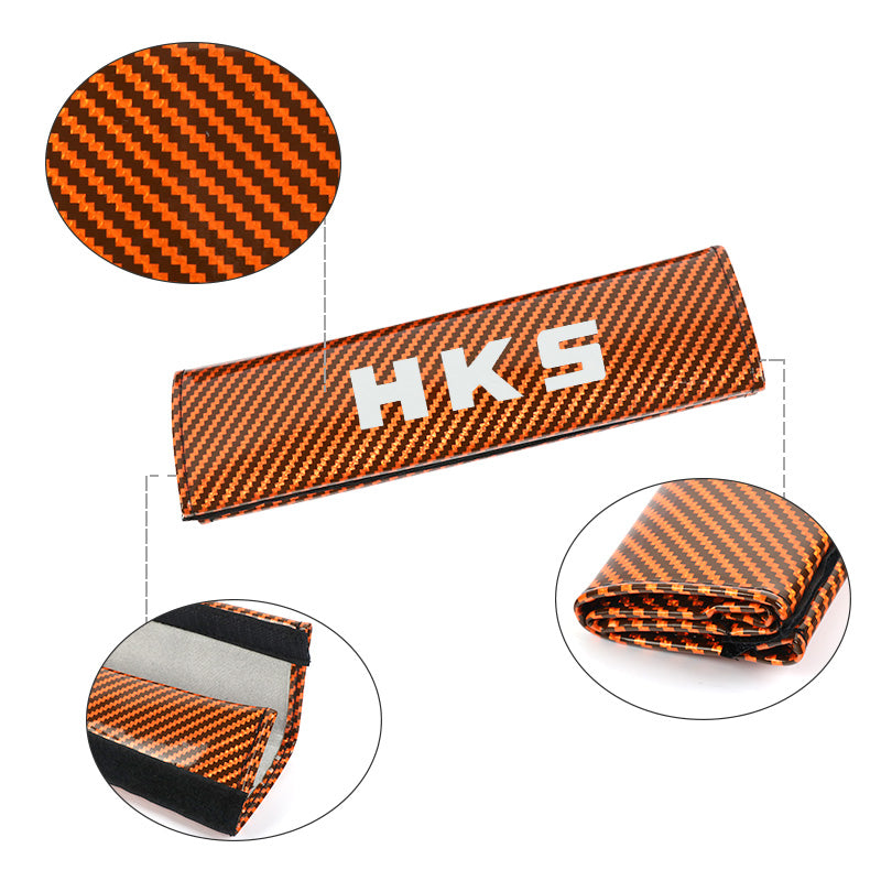 Brand New Universal 2PCS HKS Orange Carbon Fiber Look Car Seat Belt Covers Shoulder Pad