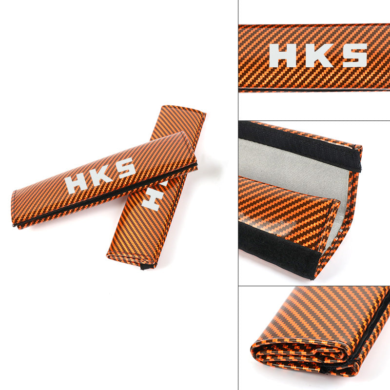 Brand New Universal 2PCS HKS Orange Carbon Fiber Look Car Seat Belt Covers Shoulder Pad