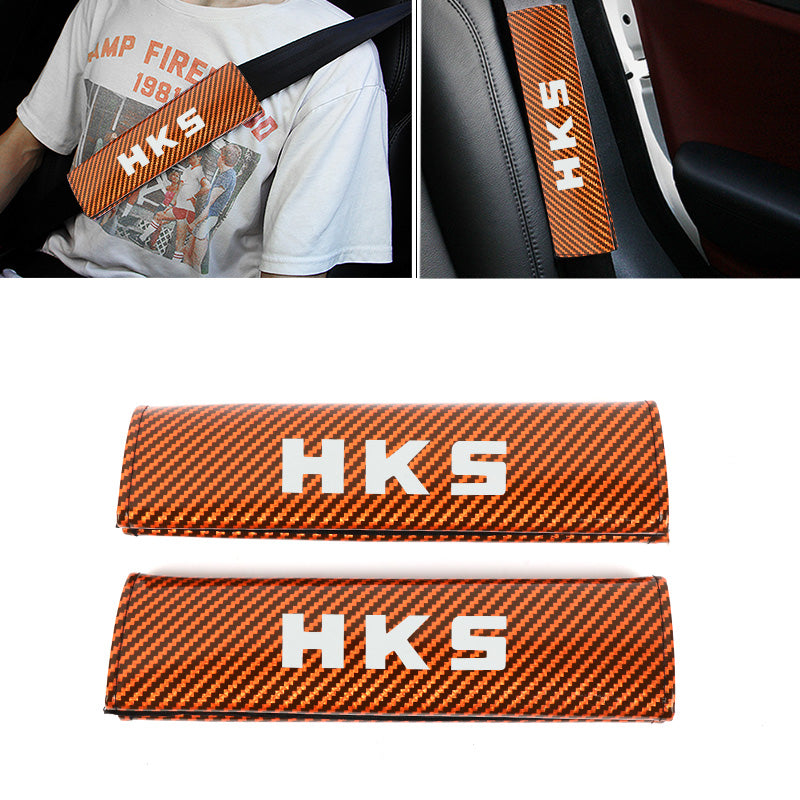 Brand New Universal 2PCS HKS Orange Carbon Fiber Look Car Seat Belt Covers Shoulder Pad