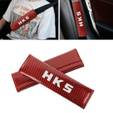 Brand New Universal 2PCS HKS Red Carbon Fiber Look Car Seat Belt Covers Shoulder Pad