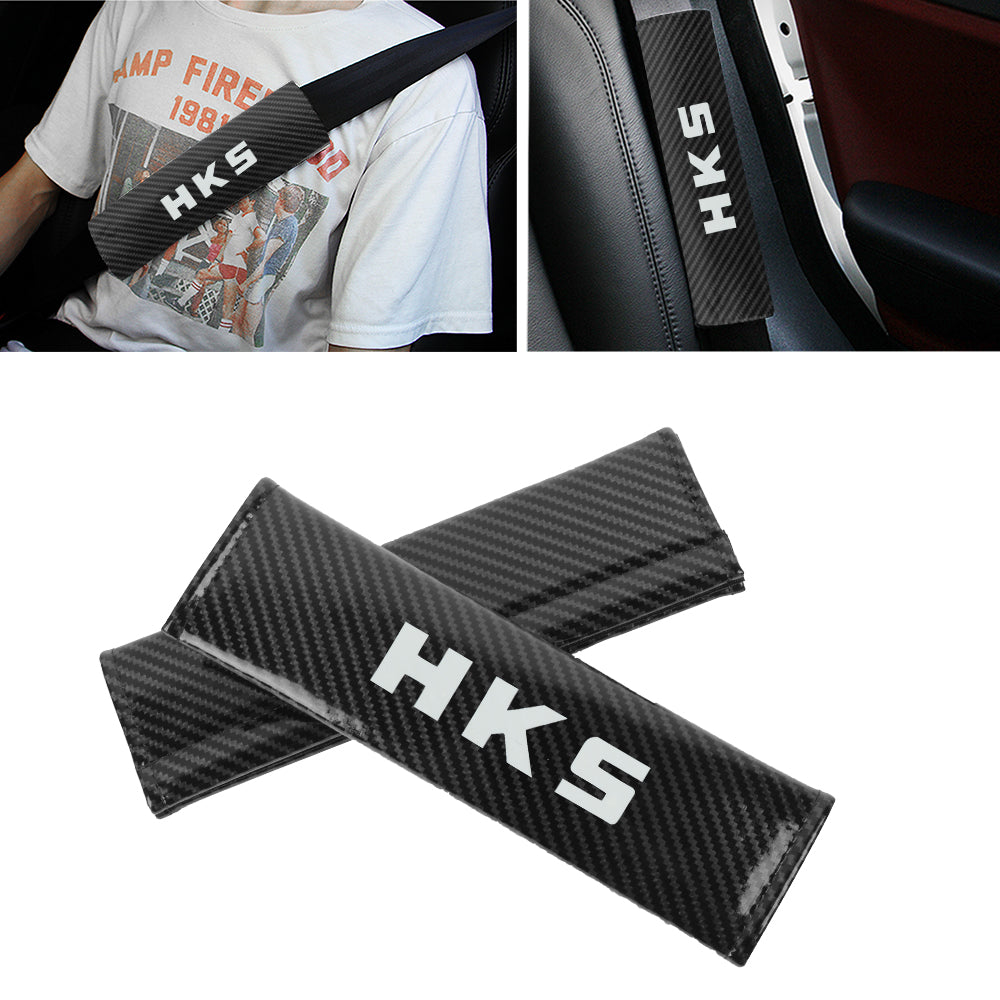 Brand New Universal 2PCS HKS Black Carbon Fiber Look Car Seat Belt Covers Shoulder Pad