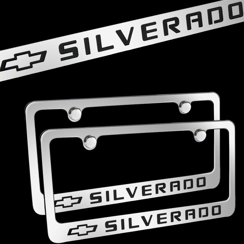 Brand New 2PCS Chevrolet Silverado Chrome Plated Brass License Plate Frame Officially Licensed