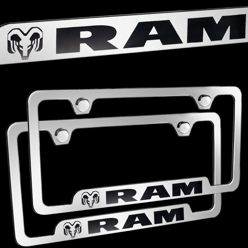 Brand New 2PCS Ram Chrome Stainless Steel License Plate Frame Officially Licensed