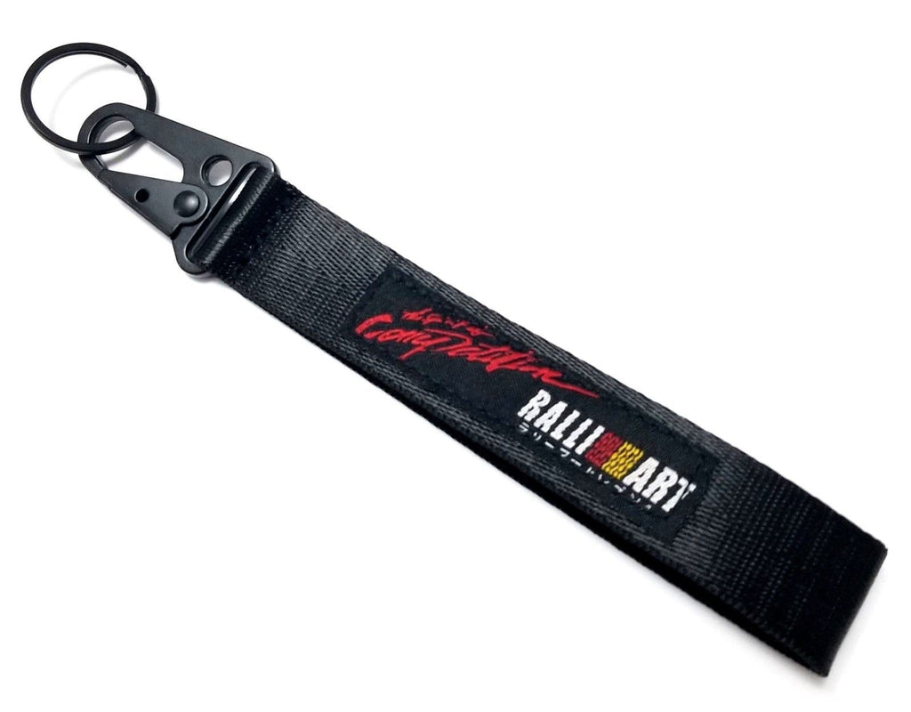 BRAND New JDM RALLIART Black Racing Keychain Metal key Ring Hook Strap Lanyard Universal