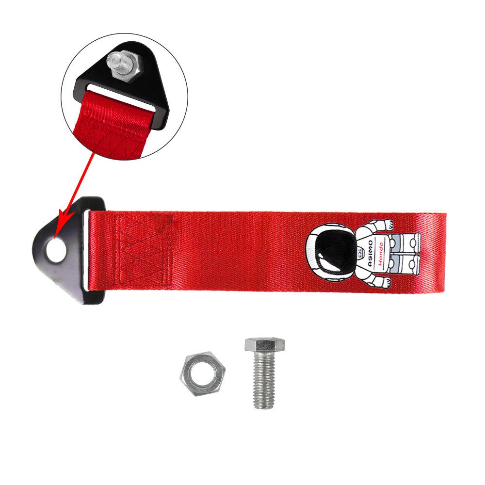 280MM HIGH STRENGTH UNIVERSAL RED RACING SPORTS NYLON TOW STRAP JDM TOW HOOK