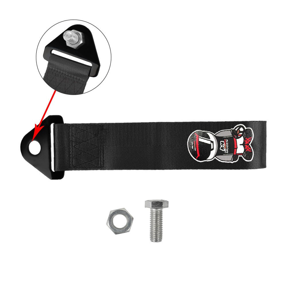 Brand New Mugen Racer High Strength Black Tow Towing Strap Hook For Front / REAR BUMPER JDM