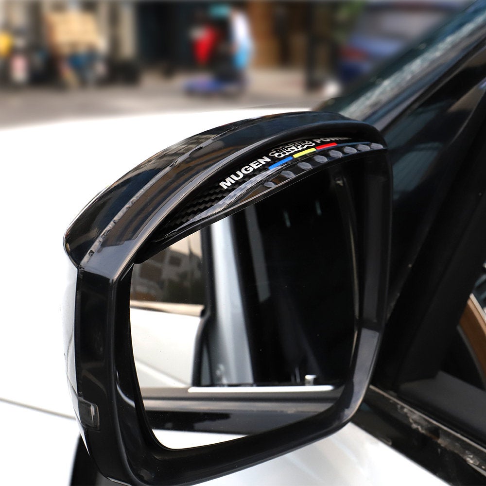 Brand New 2PCS Universal MUGEN Carbon Fiber Rear View Side Mirror Visor Shade Rain Shield Water Guard