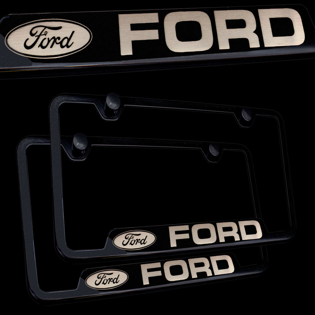 Brand New 2PCS FORD Black Stainless Steel License Plate Frame Officially Licensed