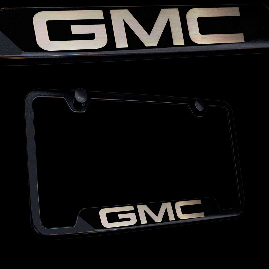 Brand New 1PCS GMC Black Stainless Steel License Plate Frame Officially Licensed