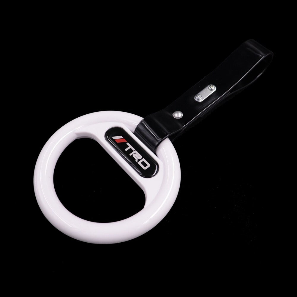 Brand New Universal TRD White Round Black Strap JDM TSURIKAWA Ring Subway Train Bus Handle Strap Charm Drift