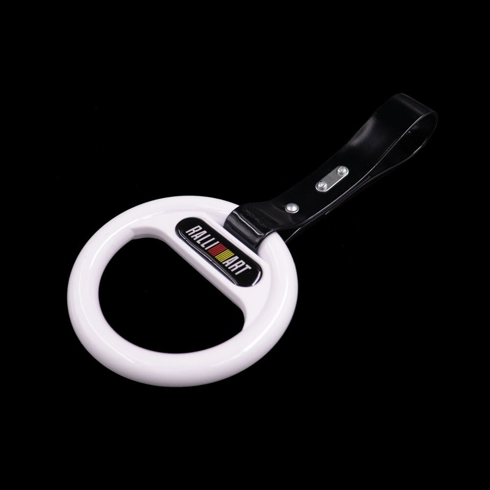 Brand New Universal Ralliart White Round Black Strap JDM TSURIKAWA Ring Subway Train Bus Handle Strap Charm Drift