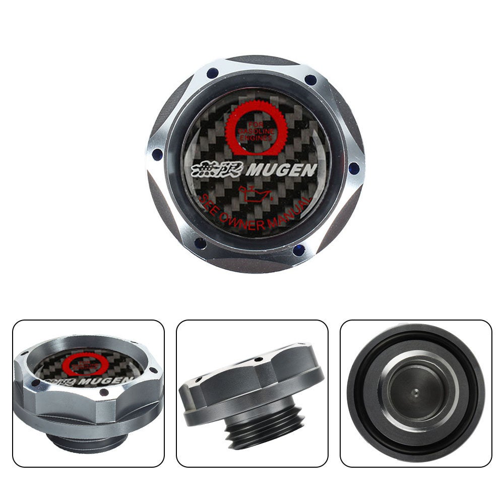 Brand New Jdm Gunmetal Engine Oil Cap With Real Carbon Fiber Mugen Sticker Emblem For Honda / Acura