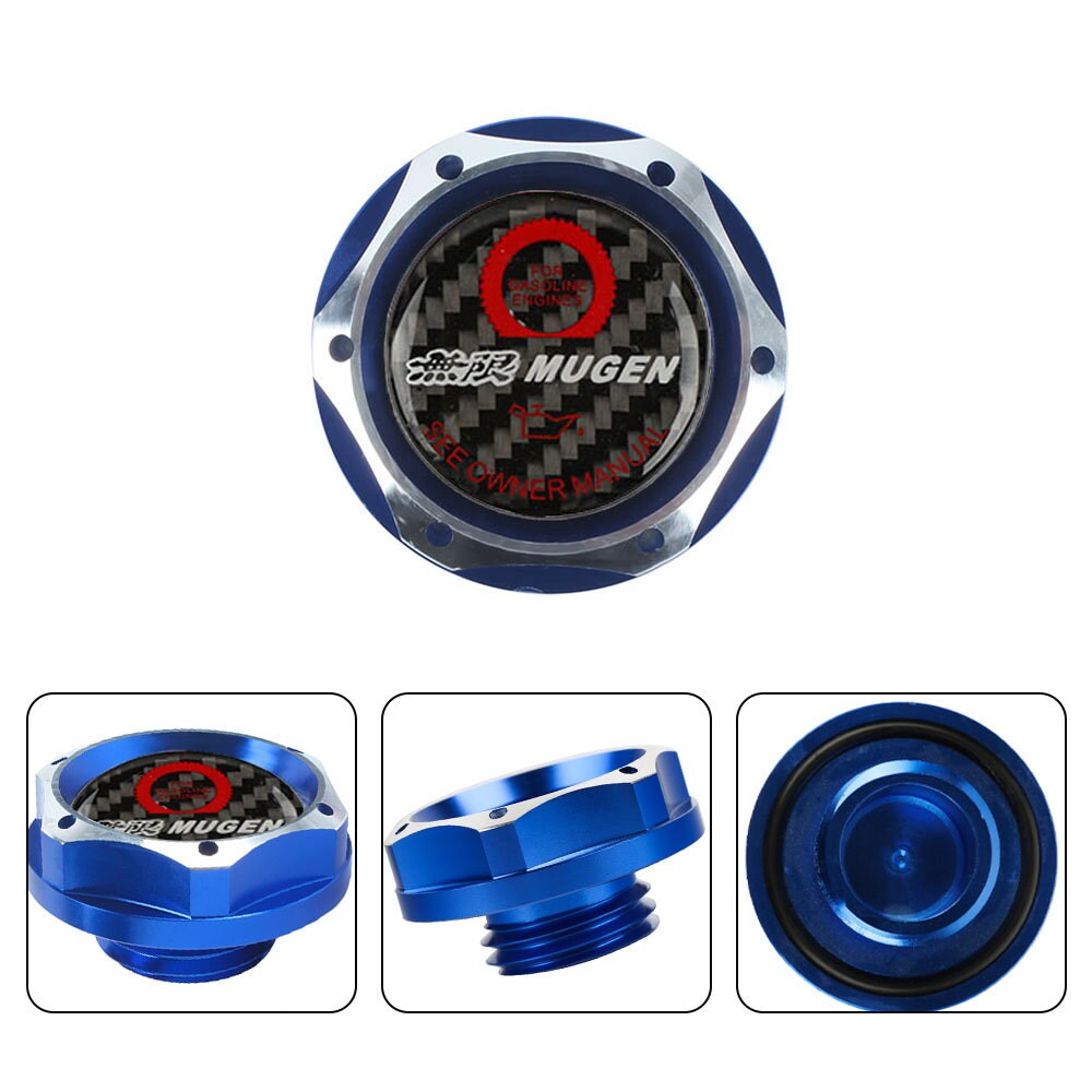 Brand New Jdm Blue Engine Oil Cap With Real Carbon Fiber Mugen Sticker Emblem For Honda / Acura