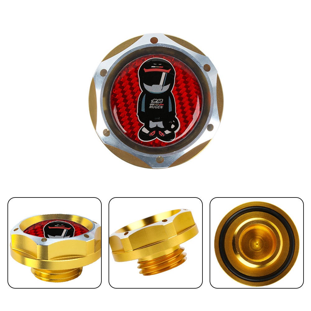 Brand New Jdm Gold Engine Oil Cap With Real Carbon Fiber Mugen Racer Sticker Emblem For Honda / Acura