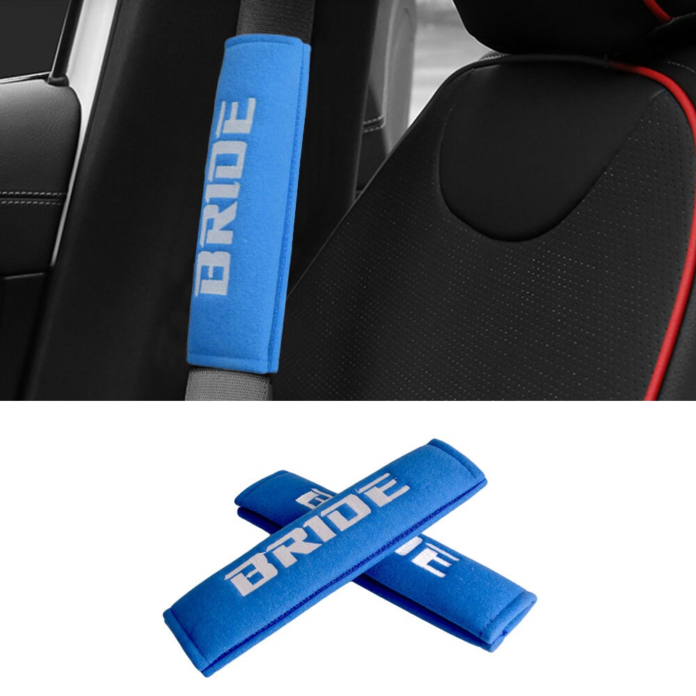 Brand New 2PCS JDM Blue Bride Racing Logo Embroidery Seat Belt Cover Shoulder Pads New