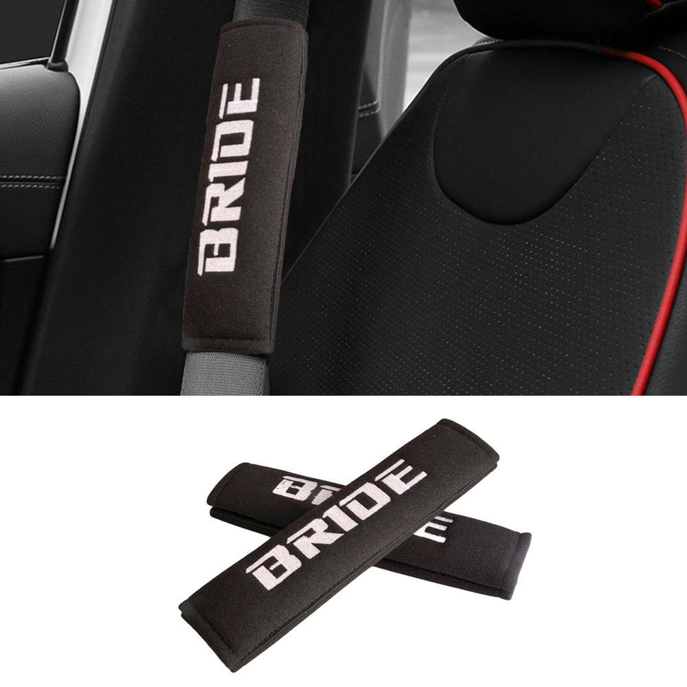 Brand New 2PCS JDM Black Bride Racing Logo Embroidery Seat Belt Cover Shoulder Pads New