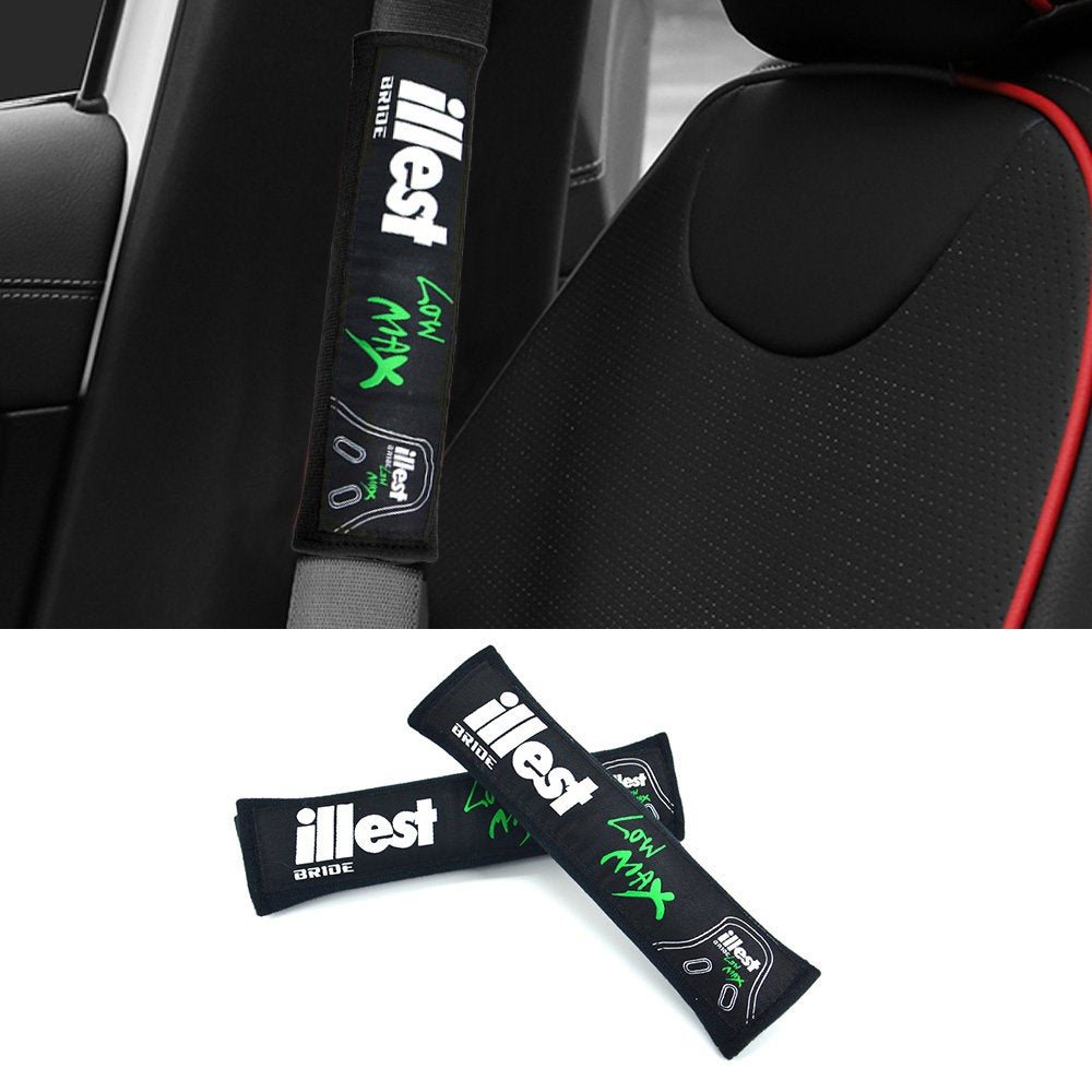 Brand New 2PCS JDM ILLEST Bride Black Racing Logo Embroidery Seat Belt Cover Shoulder Pads New