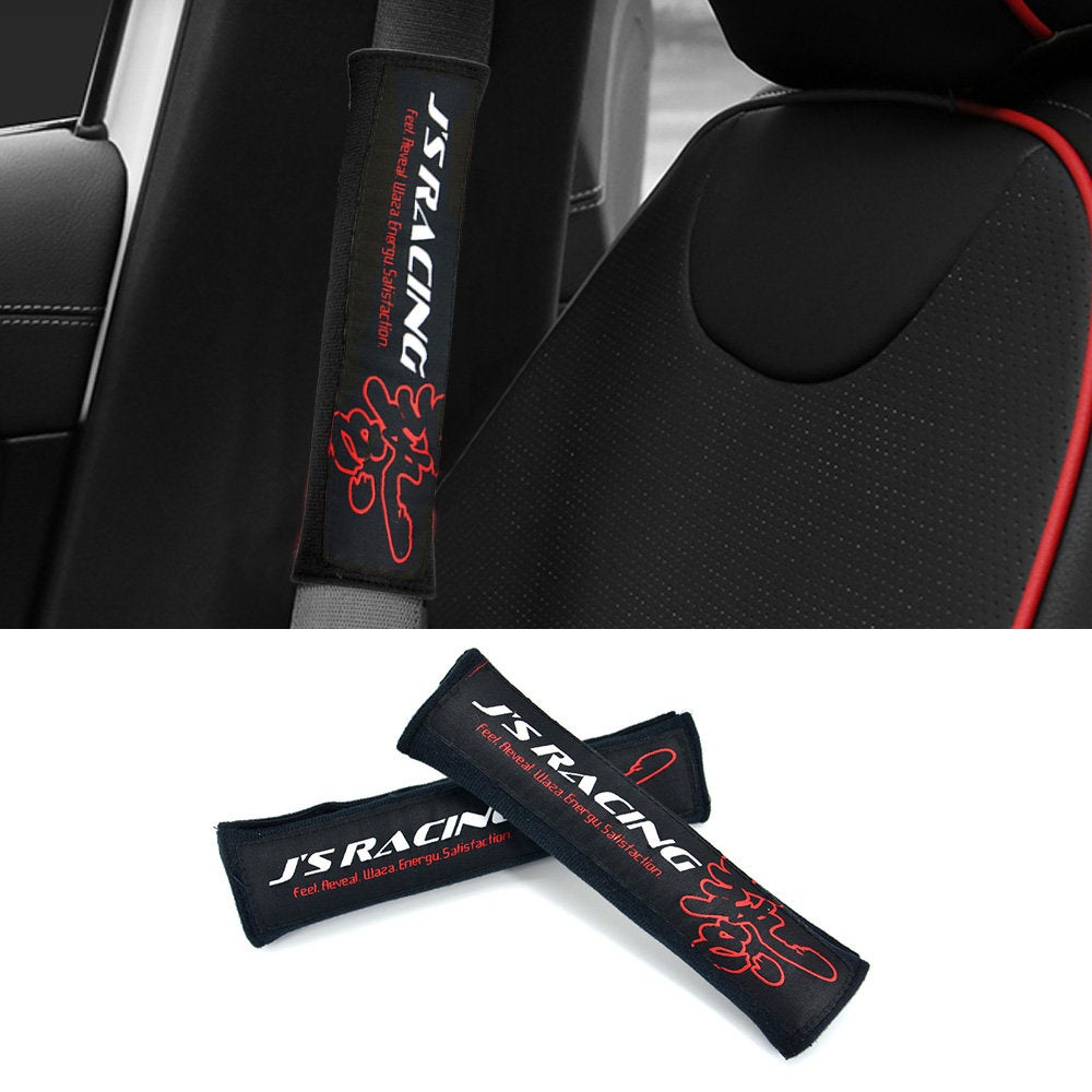 Brand New 2PCS JDM J'S RACING Black Racing Logo Embroidery Seat Belt Cover Shoulder Pads New