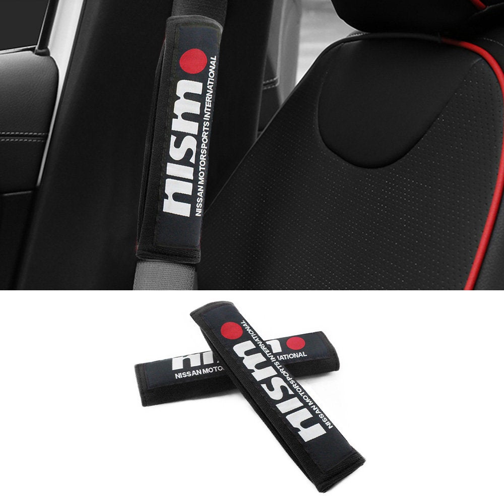 Brand New 2PCS JDM Nismo Black Racing Logo Embroidery Seat Belt Cover Shoulder Pads New