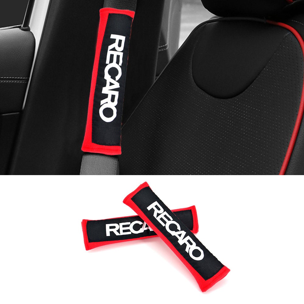 Brand New 2PCS JDM Recaro Red Racing Logo Embroidery Seat Belt Cover Shoulder Pads New