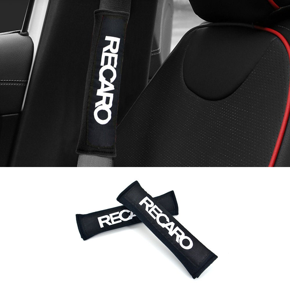 Brand New 2PCS JDM Recaro Black Racing Logo Embroidery Seat Belt Cover Shoulder Pads New