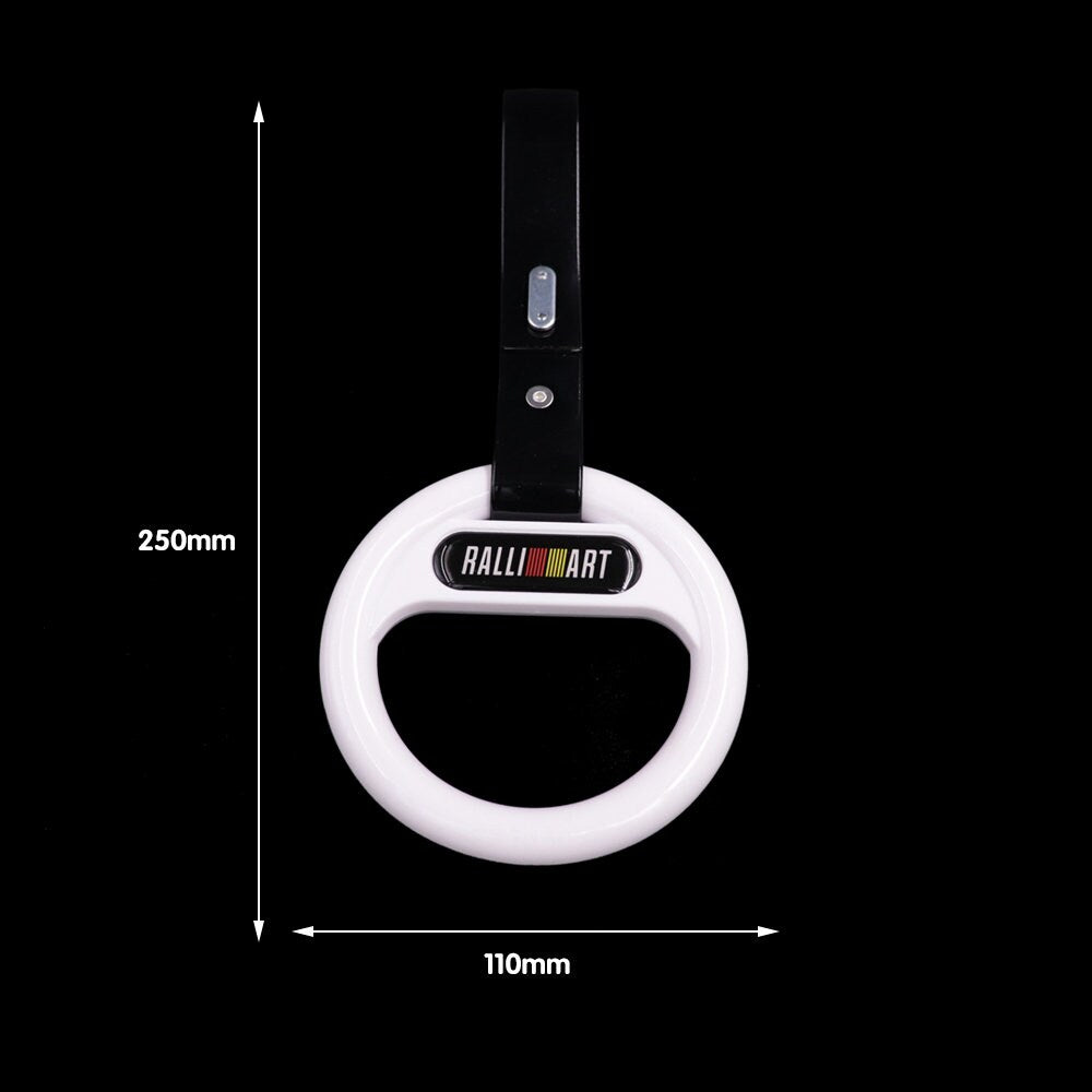 Brand New Universal Ralliart White Round Black Strap JDM TSURIKAWA Ring Subway Train Bus Handle Strap Charm Drift