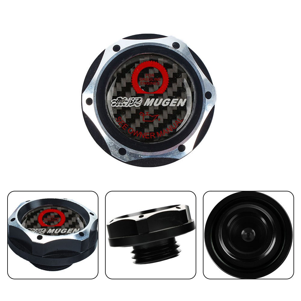 Brand New Jdm Black Engine Oil Cap With Real Carbon Fiber Mugen Sticker Emblem For Honda / Acura