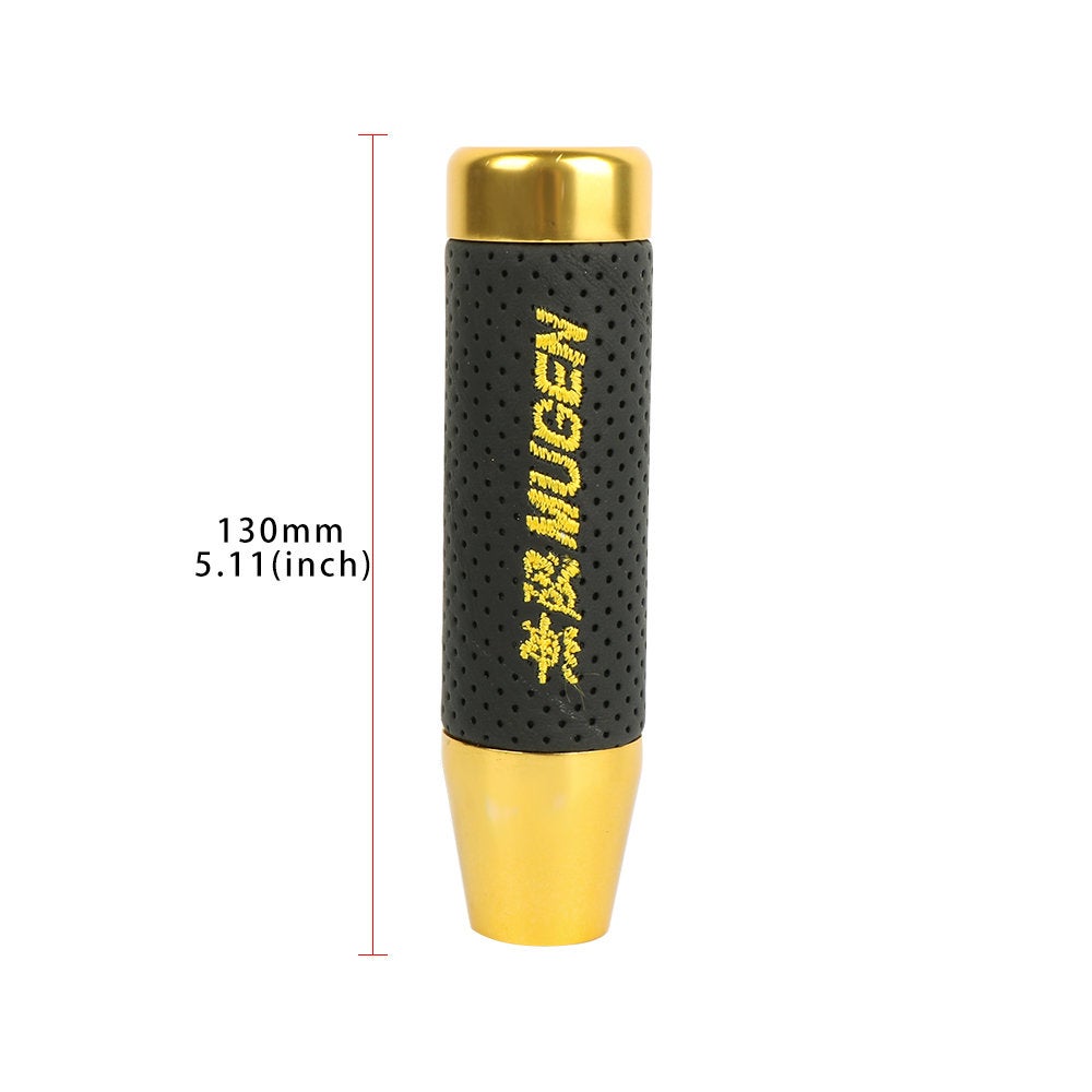 Brand New 13CM Gold Universal Mugen Aluminum+Leather Gear Shift Knob Shifter Lever Head