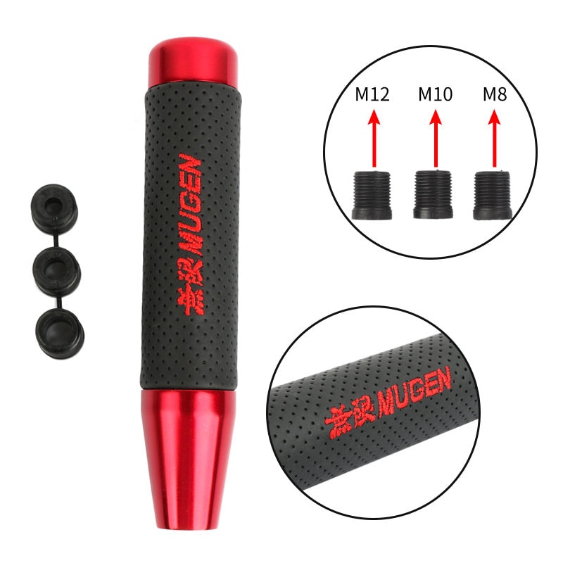 Brand New 18CM Red Universal Mugen Aluminum+Leather Gear Shift Knob Shifter Lever Head