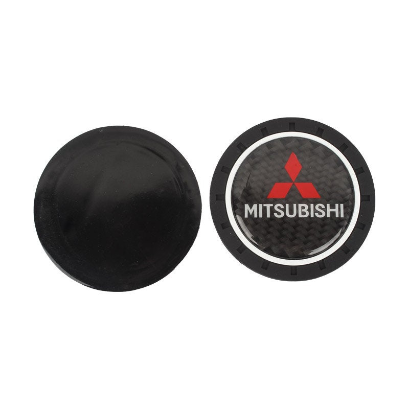 Brand New 2PCS Mitsubishi Real Carbon Fiber Car Cup Holder Pad Water Cup Slot Non-Slip Mat Universal