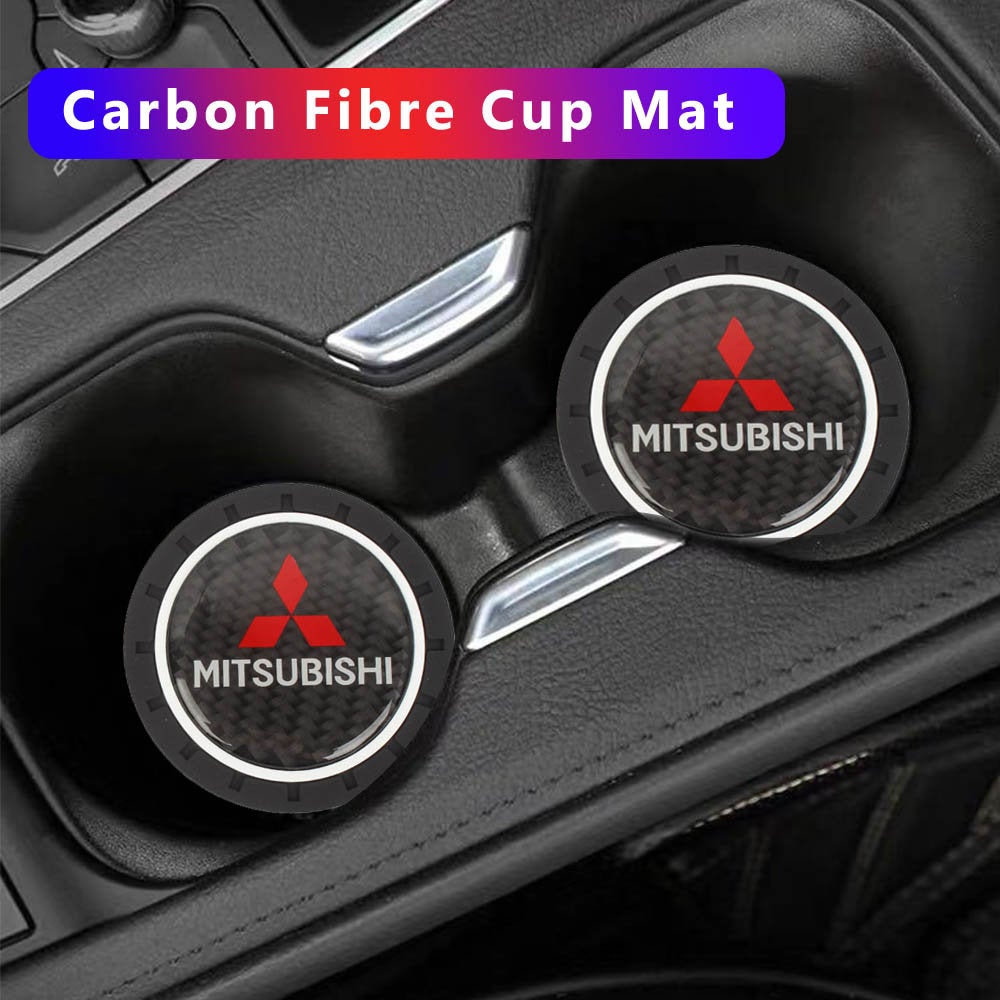 Brand New 2PCS Mitsubishi Real Carbon Fiber Car Cup Holder Pad Water Cup Slot Non-Slip Mat Universal