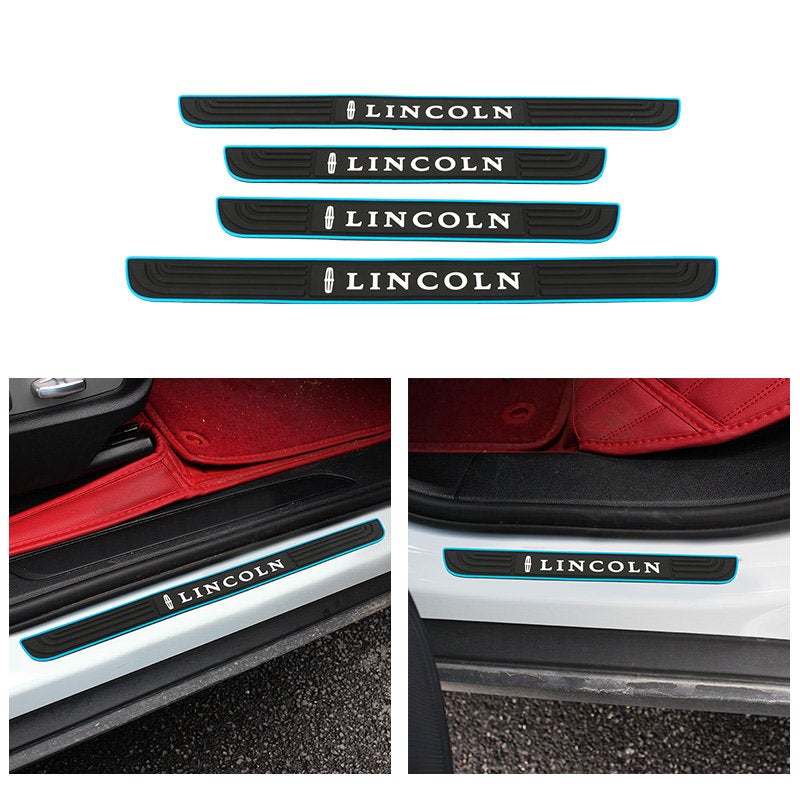 Brand New 4PCS Universal Lincoln Blue Rubber Car Door Scuff Sill Cover Panel Step Protector