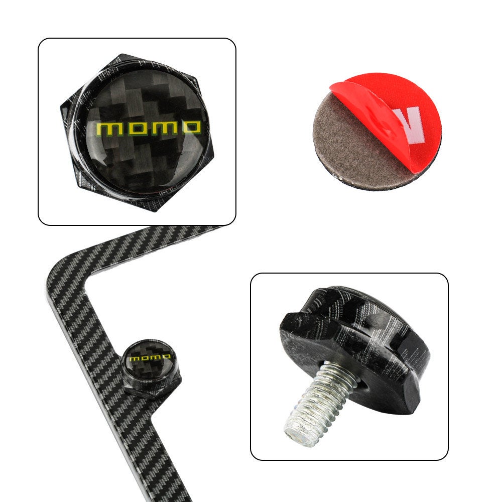 Brand New 4PCS Momo Racing Car License Plate Carbon Fiber Screw Bolt Cap Cover Screw Bolt