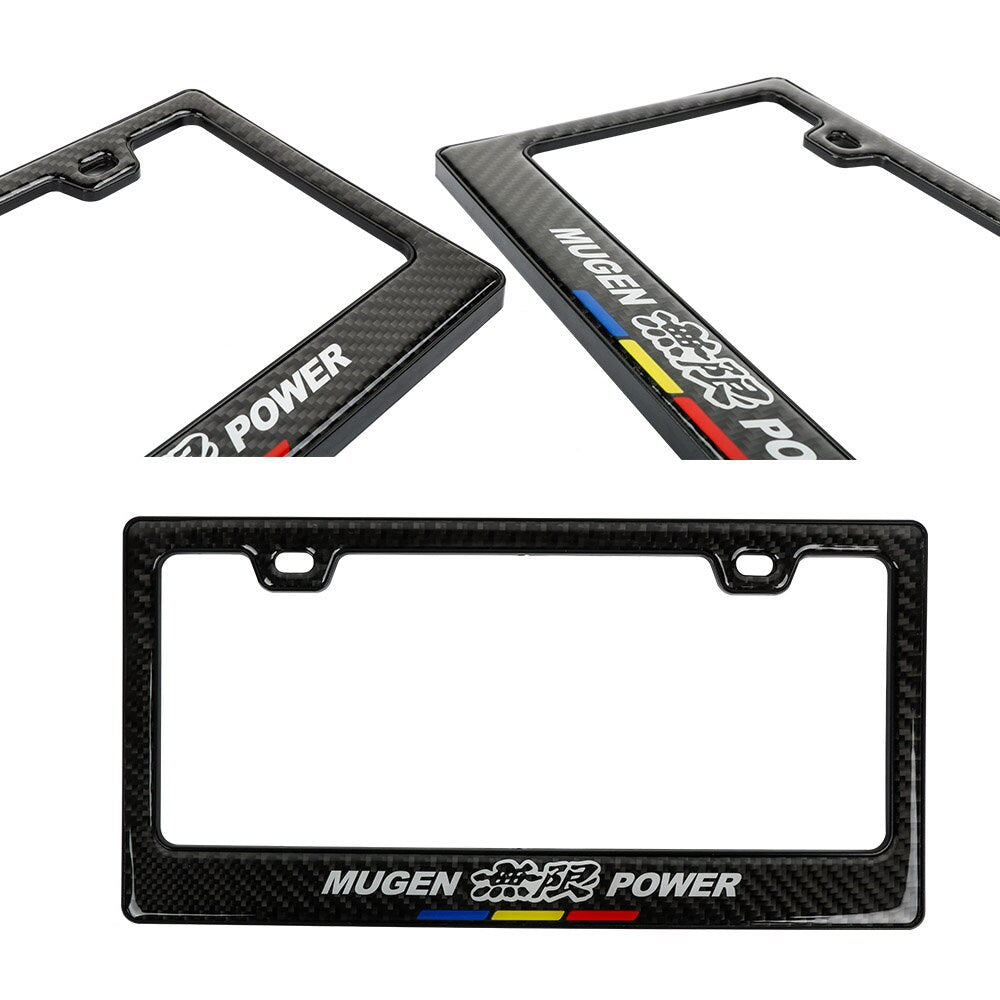 Brand New Universal 100% Real Carbon Fiber Mugen Power License Plate Frame - 1PCS