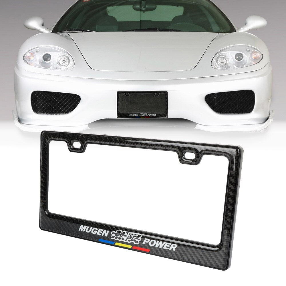 Brand New Universal 100% Real Carbon Fiber Mugen Power License Plate Frame - 1PCS