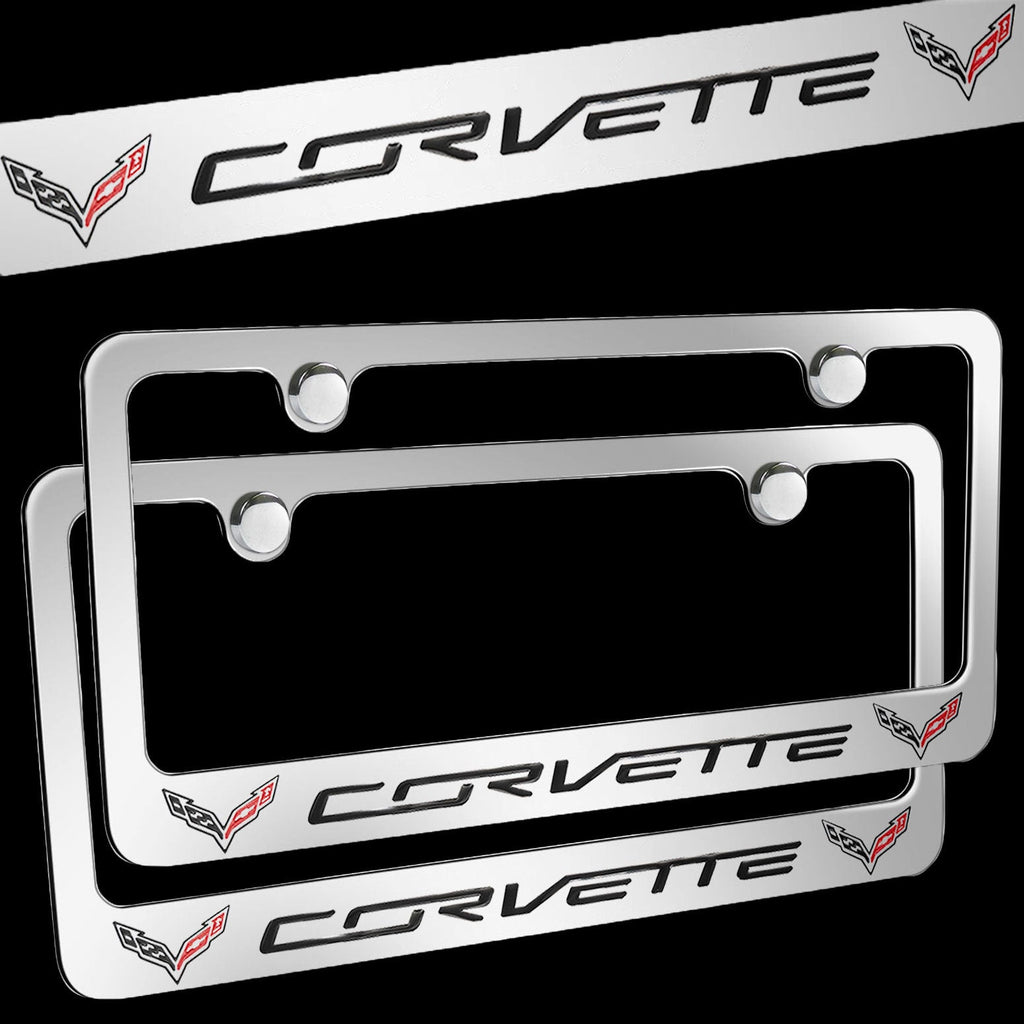 Brand New 2PCS Corvette Chrome Plated Brass License Plate Frame Officially Licensed