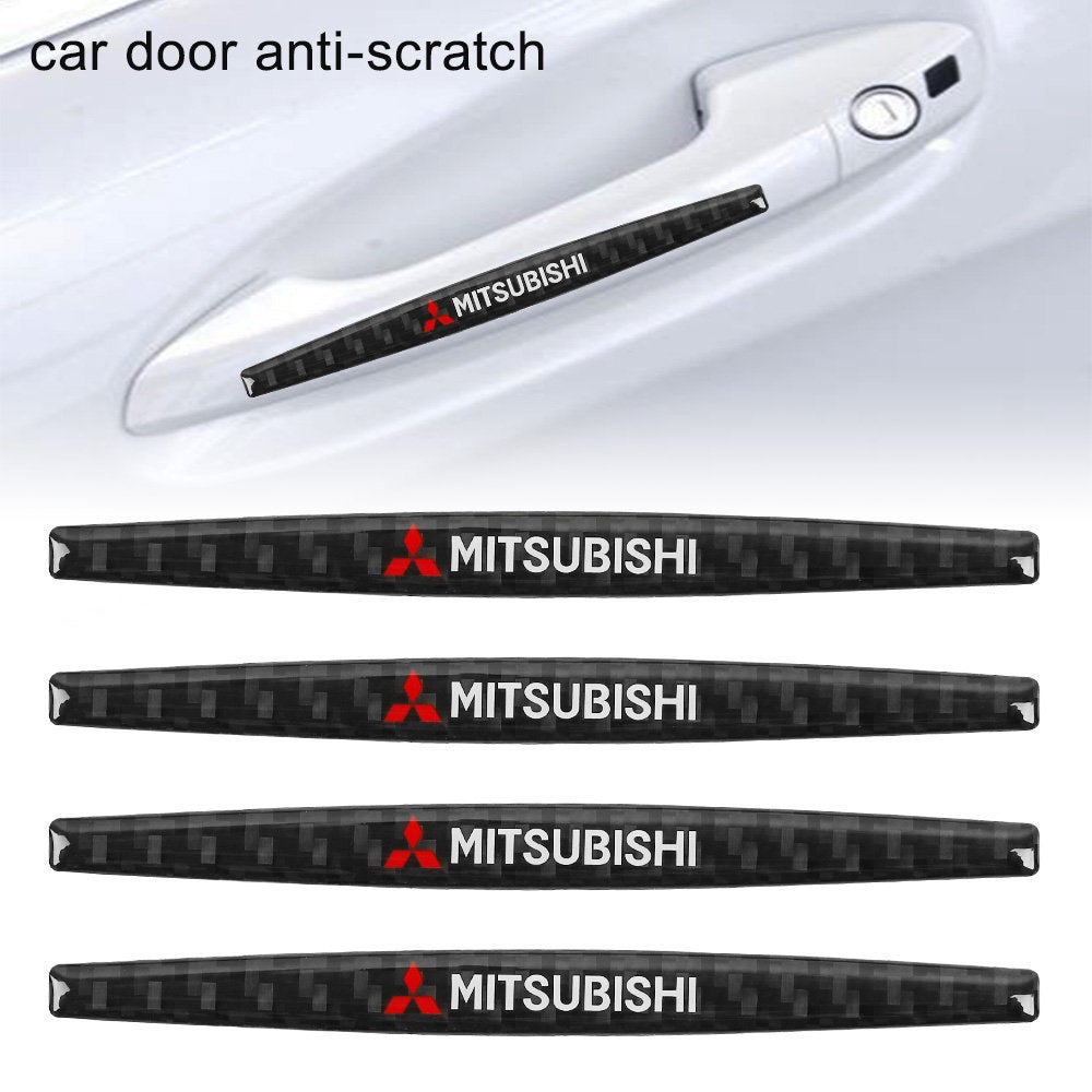 Brand New 4PCS Mitsubishi Real Carbon Fiber Anti Scratch Badge Car Door Handle Cover Trim