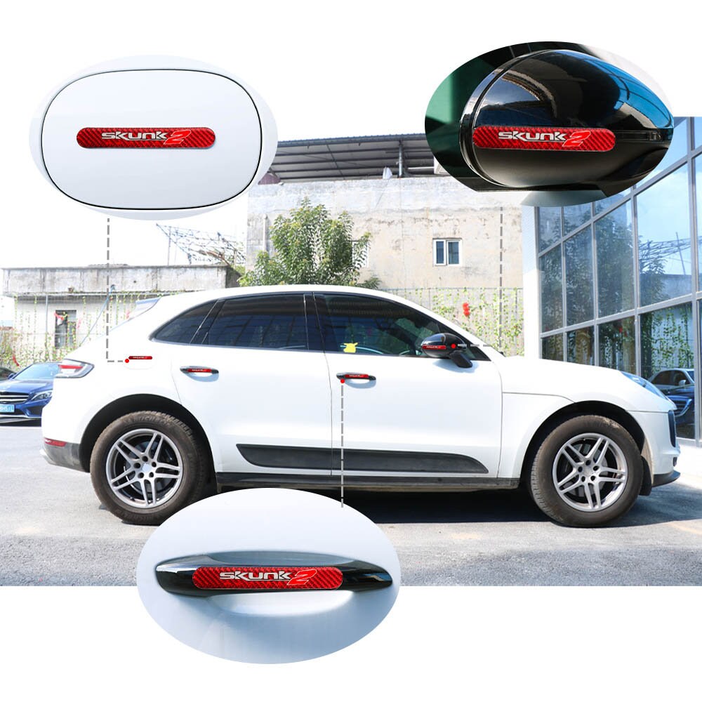 Brand New 8PCS Skunk2 Real Carbon Fiber Car Trunk Side Fenders Door Badge Scratch Guard Sticker