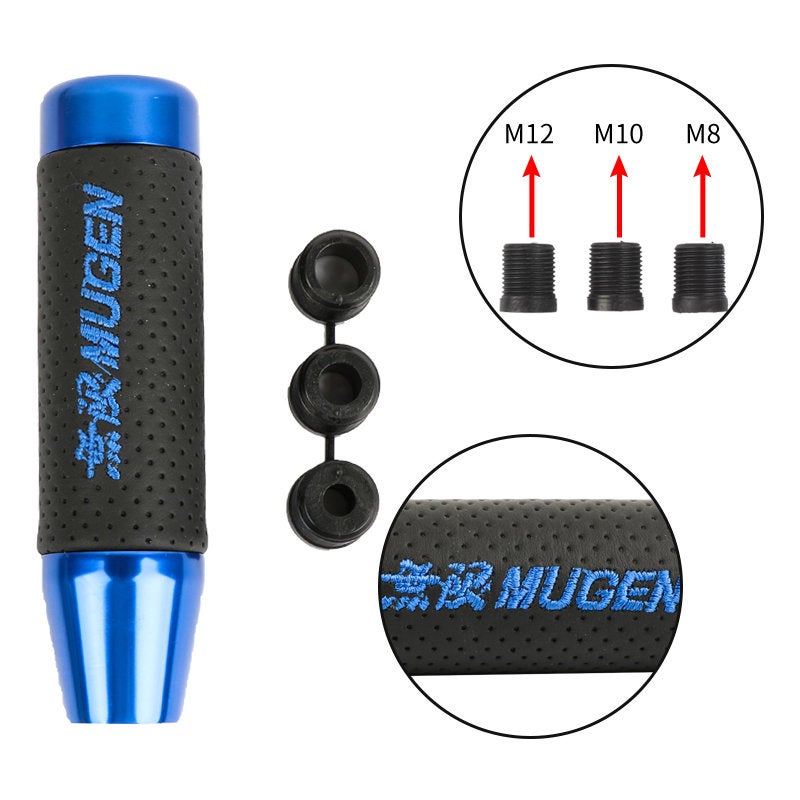 Brand New 13CM Blue Universal Mugen Aluminum+Leather Gear Shift Knob Shifter Lever Head