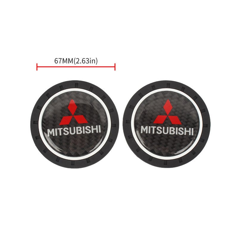 Brand New 2PCS Mitsubishi Real Carbon Fiber Car Cup Holder Pad Water Cup Slot Non-Slip Mat Universal