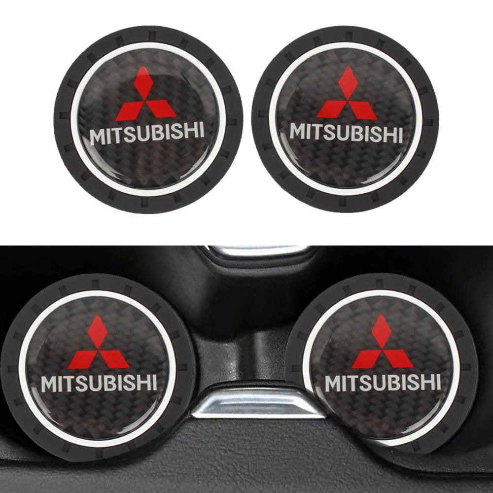 Brand New 2PCS Mitsubishi Real Carbon Fiber Car Cup Holder Pad Water Cup Slot Non-Slip Mat Universal