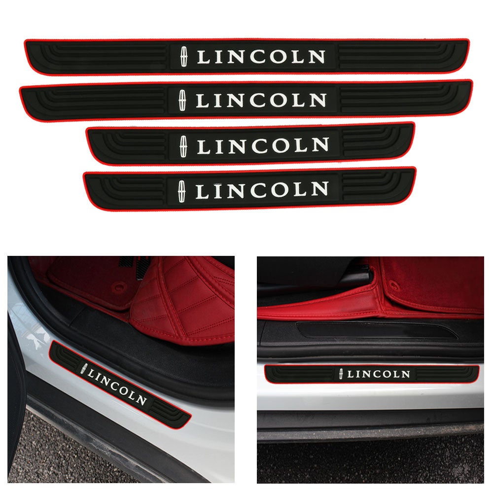 Brand New 4PCS Universal Lincoln Red Rubber Car Door Scuff Sill Cover Panel Step Protector