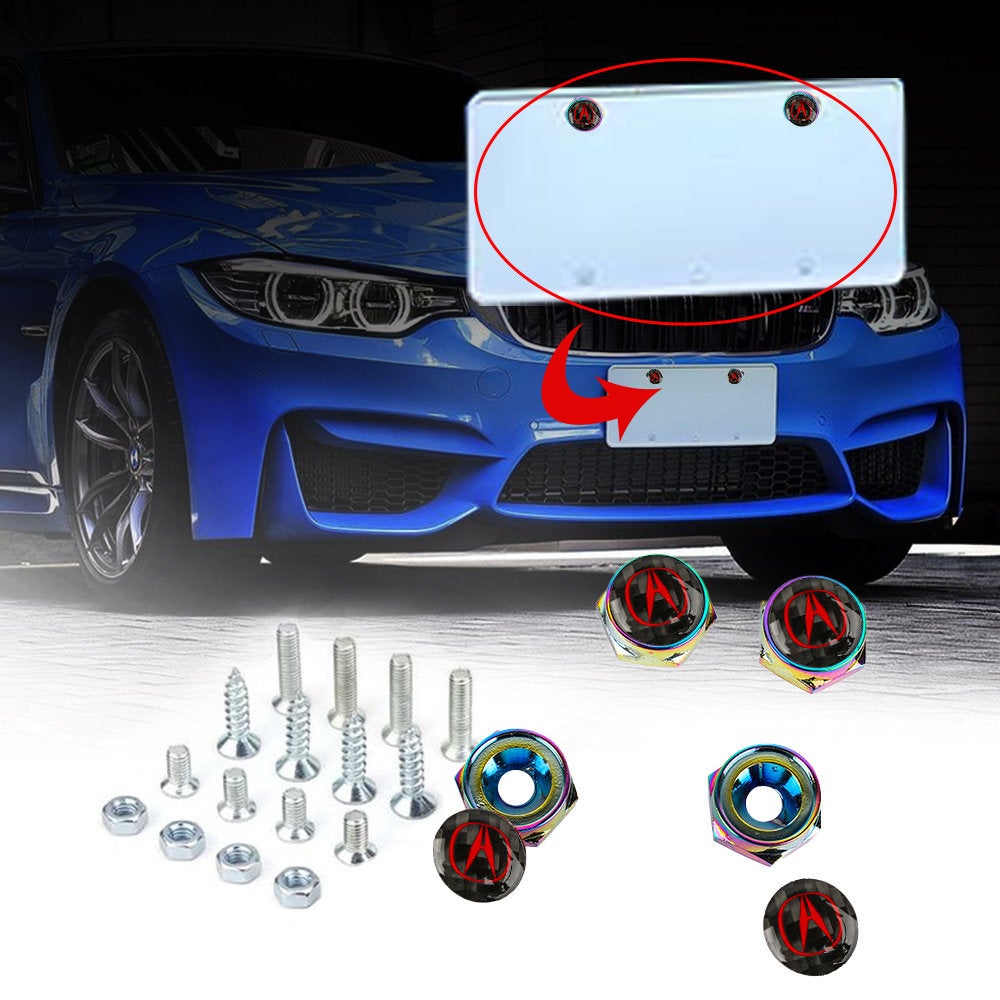 Brand New 4PCS Acura Racing Car License Plate Carbon Screw Bolt Cap Cover Screw Bolt