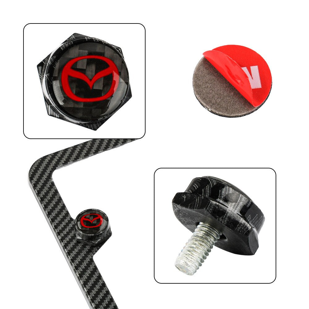 Brand New 4PCS Mazda Racing Car License Plate Carbon Fiber Screw Bolt Cap Cover Screw Bolt