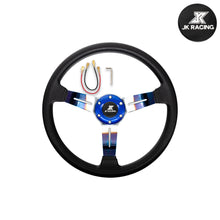 Load image into Gallery viewer, Brand New JDM Universal 350mm 14&quot; Deep Dish Racing JDM JK Racing Black Steering Wheel Leather-Burnt Blue Spoke